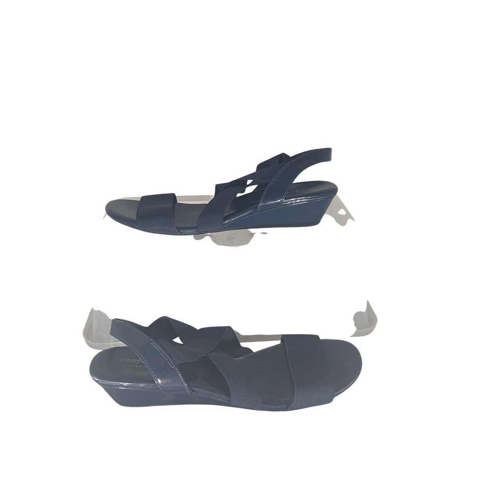 Comfort Plus by Predictions‎ Wedge Sandals 9.5 Navy Blue Elastic Strap Slingback